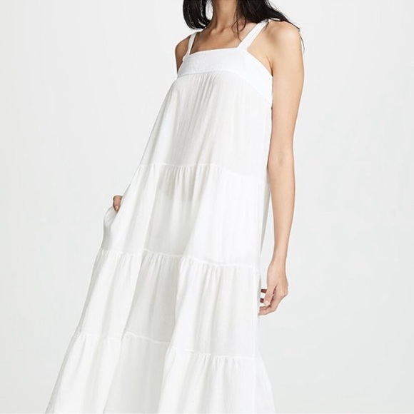 9Seed Dresses & Skirts - 9seed Sayulita White Gauzy Cotton Strappy Tiered Maxi Dress